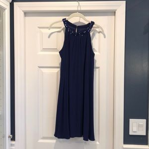 Blue embellished trapeze dress